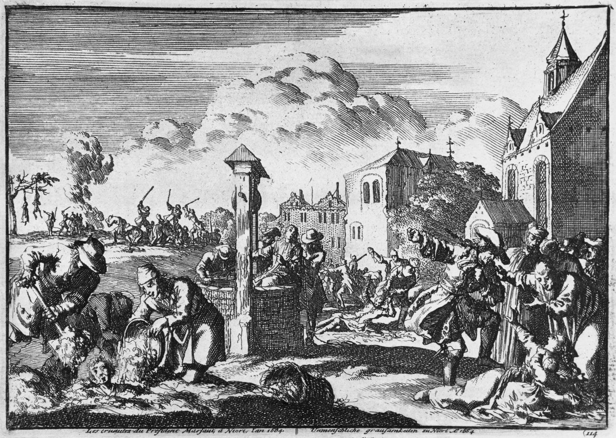 قسوة الرئيس مرسوت في نيور ضد البروتستانت ، 1684 بواسطة المدرسة الفرنسية