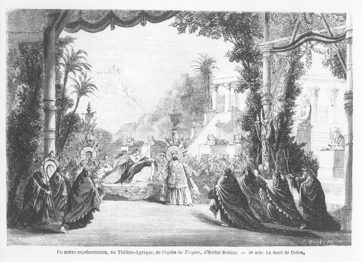 وفاة ديدو ، العرض الأول لـ Les Troyens بواسطة Hector Berlioz (1803-69) في مسرح Lyrique ، باريس ، من Le Monde Illustre ، 14 نوفمبر 1863 بواسطة المدرسة الفرنسية