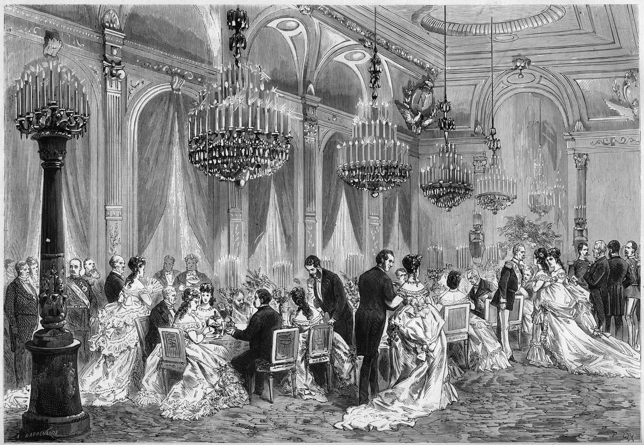 عشاء السلك الدبلوماسي في حفل استقبال نظمه Adolphe Thiers في Palais de l'Elysee. باريس بواسطة المدرسة الفرنسية