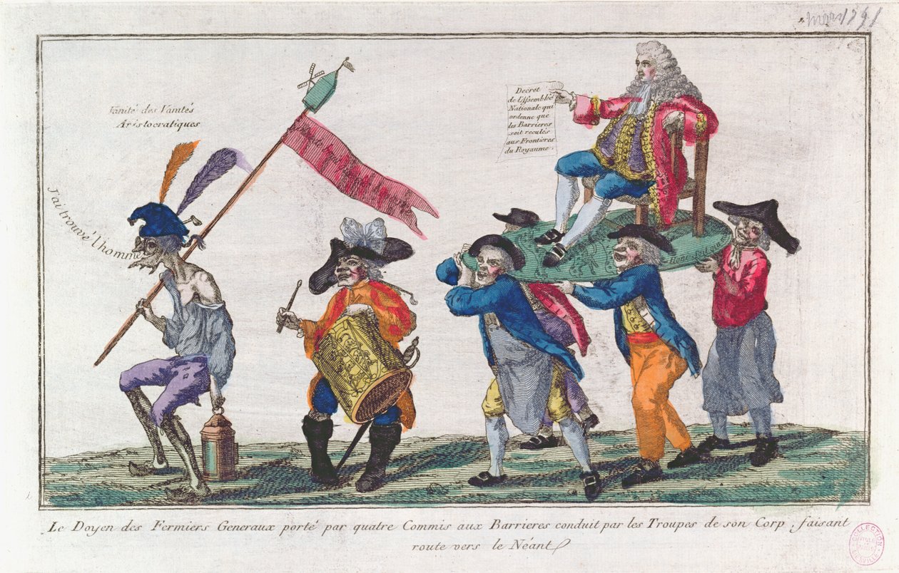 يحمل حراس دوين من Fermiers Generaux نحو لا شيء ، 1791 (ألوان مائية يدوية) بواسطة المدرسة الفرنسية