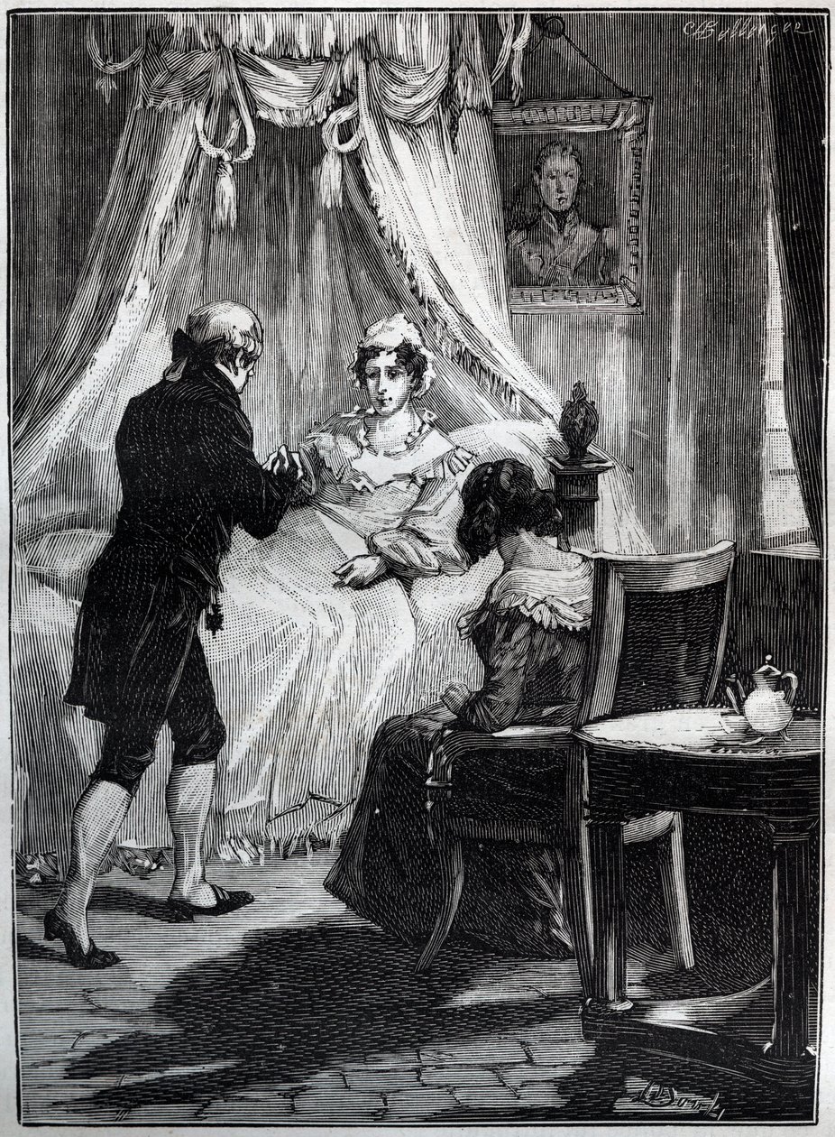 The Duchess of Berry (Marie Caroline, Princess of the Two Sicilies, Duchess of Berry (1798-1870) at the Fortress of Blay receives Doctor Louis Charles Deneux (1767-1846) - Engraving - بواسطة المدرسة الفرنسية