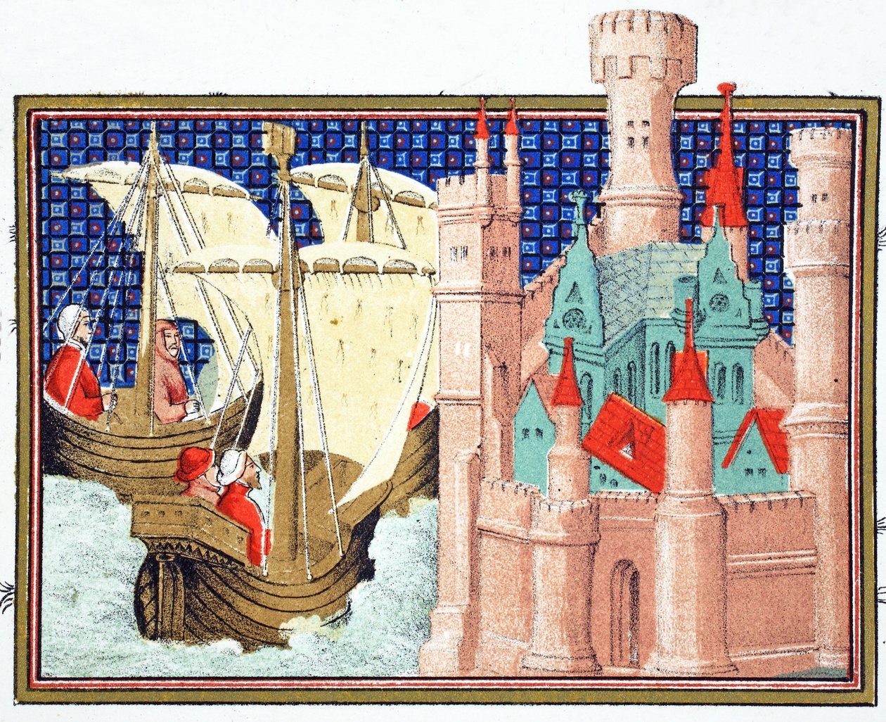 وصول دوق ساليسبري إلى قلعة كونواي من أيرلندا ، نسخة طبق الأصل من Le Prinse et Mort du Roy Richart بواسطة جان كريتون ، أعيد طبعها في القرن التاسع عشر بواسطة المدرسة الفرنسية
