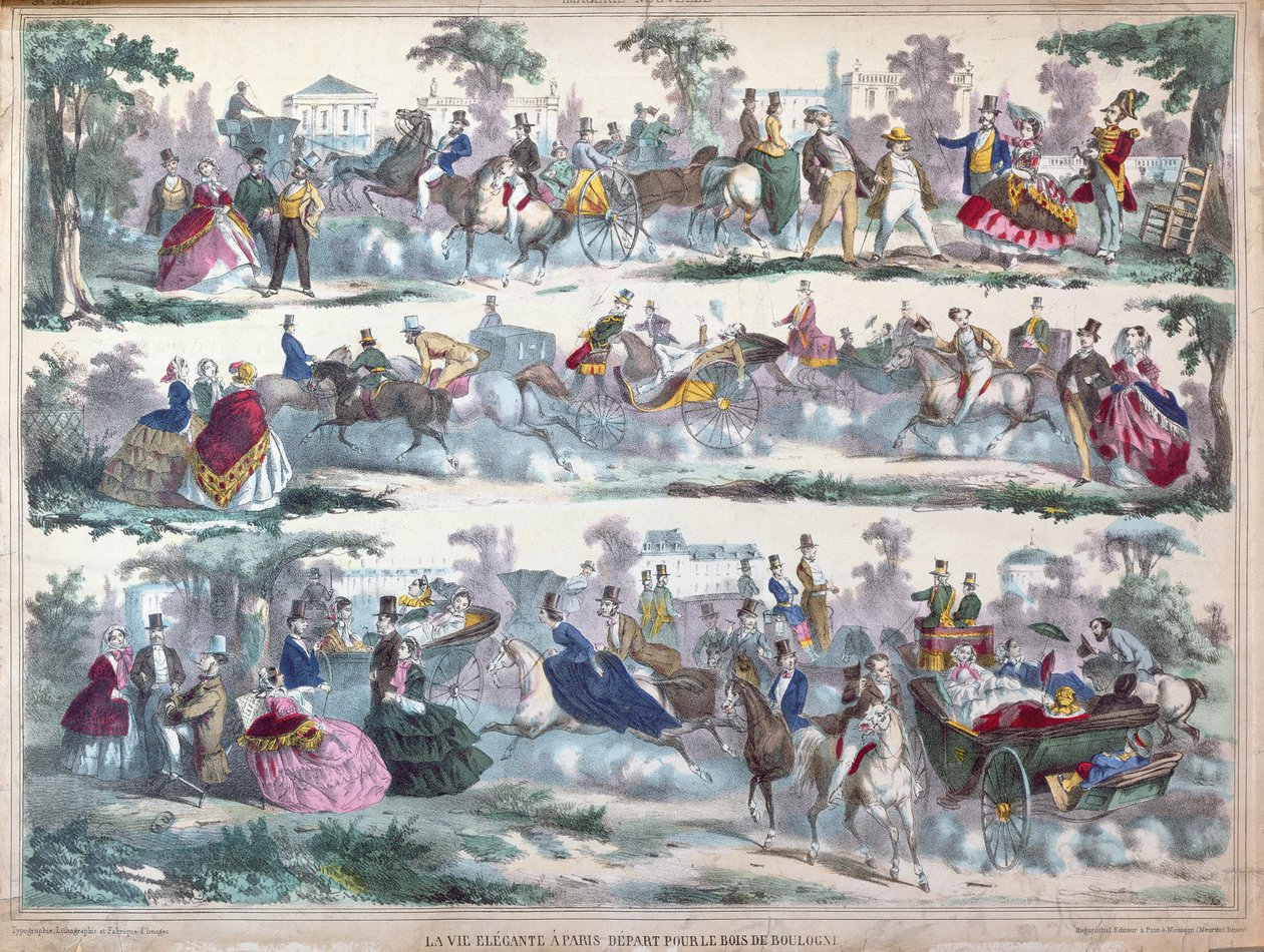 الحياة الأنيقة في باريس - المغادرة إلى Bois de Boulogne ، c.1860 بواسطة المدرسة الفرنسية