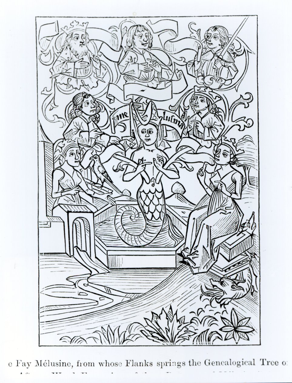 The Fay Melusine ، الذي تنبت منه الأجنحة الشجرة الجينية للملوك والأباطرة ، التوضيح من العلوم والأدب في العصور الوسطى وعصر النهضة ، كتب ونقش بول لاكر بواسطة المدرسة الفرنسية