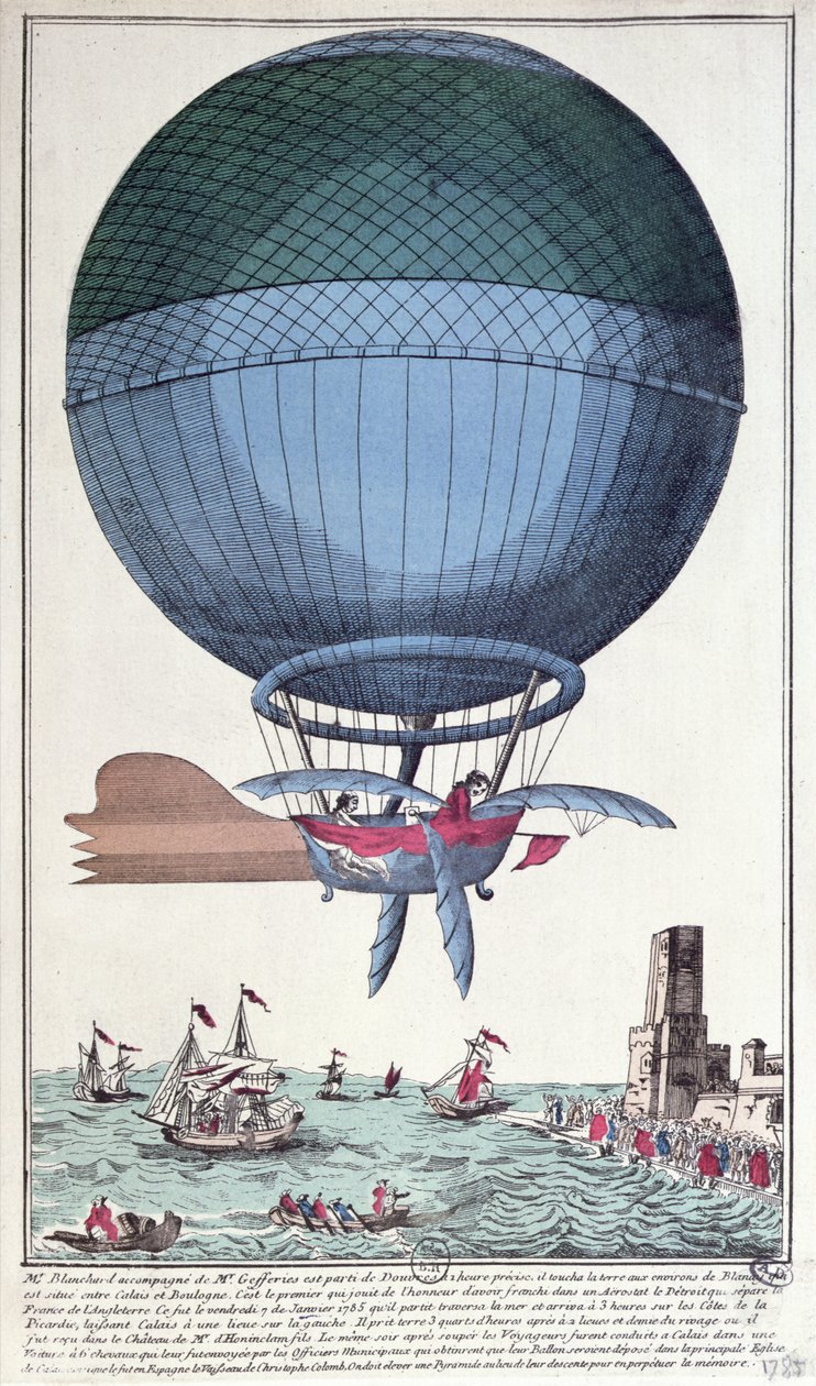 معبر القناة الأولى جواً من جان بيير فرانسوا بلانشارد (1753-1809) وجون جيفريز (1744-1819) ، 1785 بواسطة المدرسة الفرنسية
