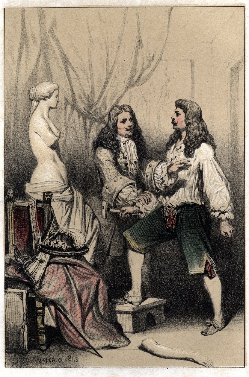اعتقل النحات الفرنسي بيير بوجيه (1620-1694) كسر كوكب الزهرة بعد العرض المتوسط الذي اقترحه راعيه لوحة مأخوذة من نقش "Scenes de la vie d'hommes popular" بلونين من قبل Valerio. 1843. بواسطة المدرسة الفرنسية