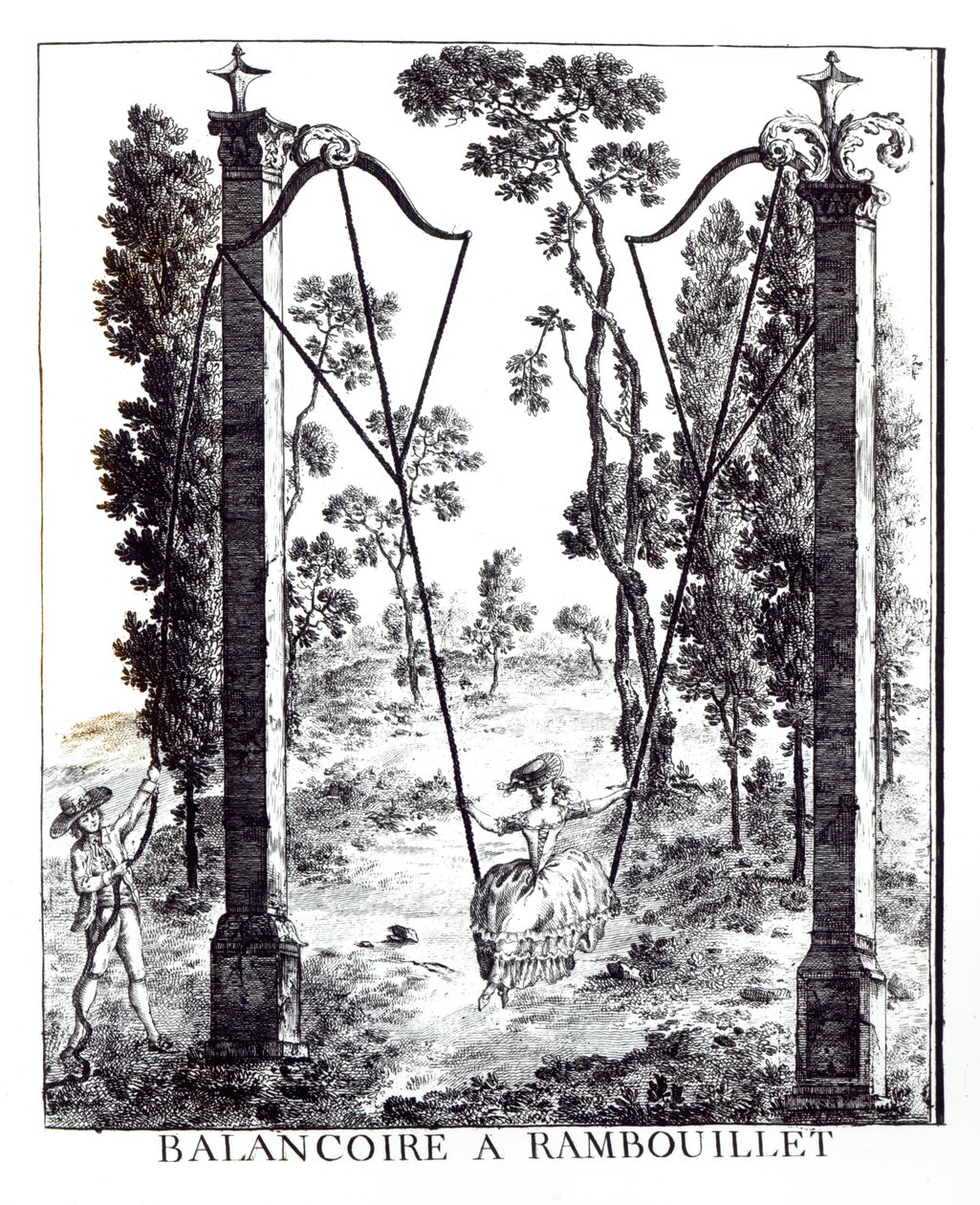 The Garden Swing at Rambouillet ، من تفاصيل des Nouveaux Jardins a la Mode لجورج لويس لو روج ، تم نشره 1775-78 بواسطة المدرسة الفرنسية