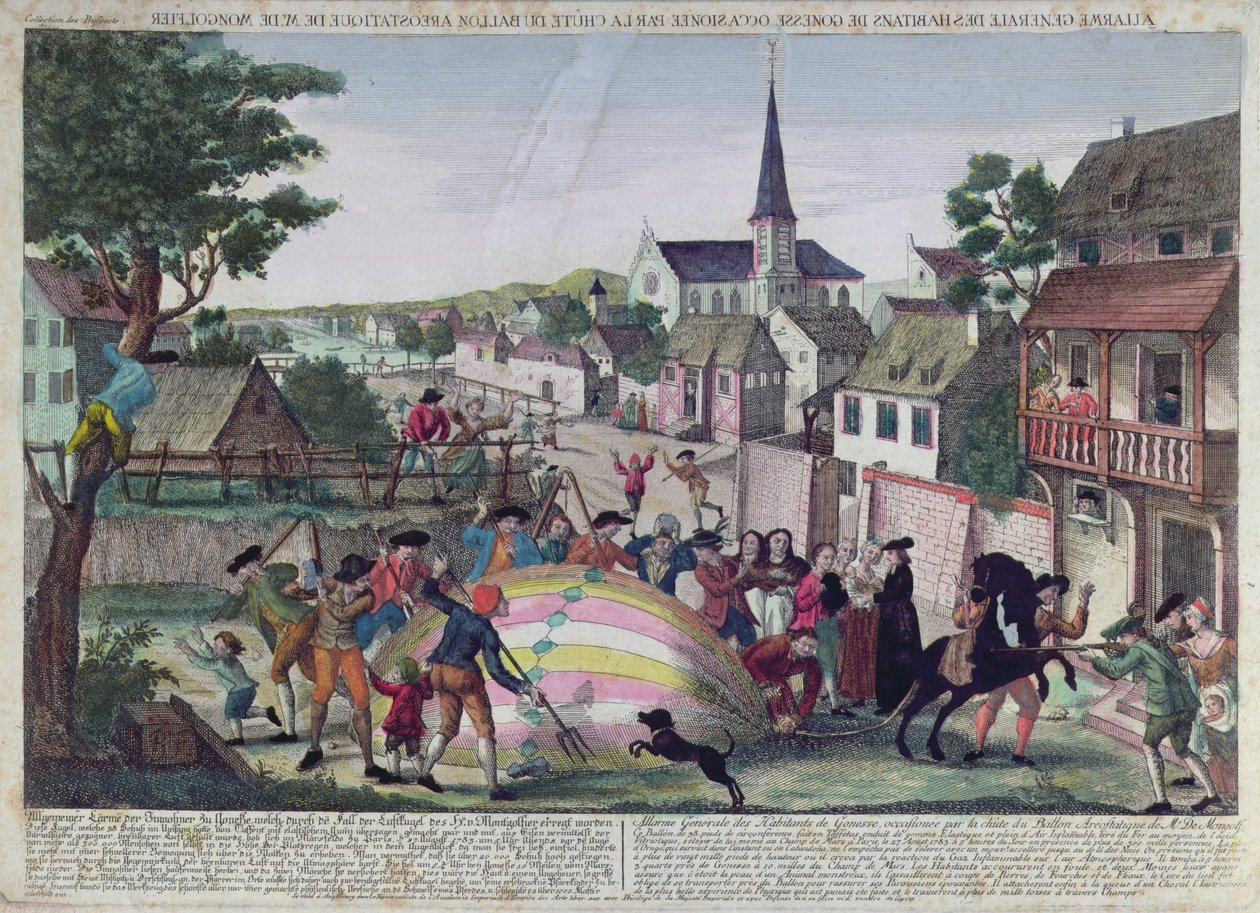 الإنذار العام لسكان Gonesse الناجم عن نزول بالون ، 27 أغسطس 1783 بواسطة المدرسة الفرنسية