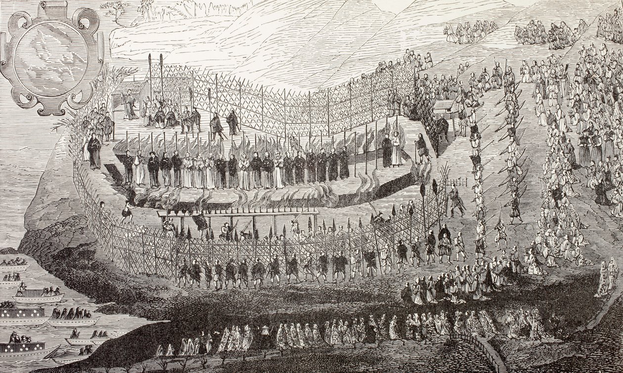 الاستشهاد العظيم لناغازاكي ، 1622 ، من "الحياة العسكرية والدينية في العصور الوسطى" بقلم بول لاكروا ، لندن نشرت 1880 بواسطة المدرسة الفرنسية