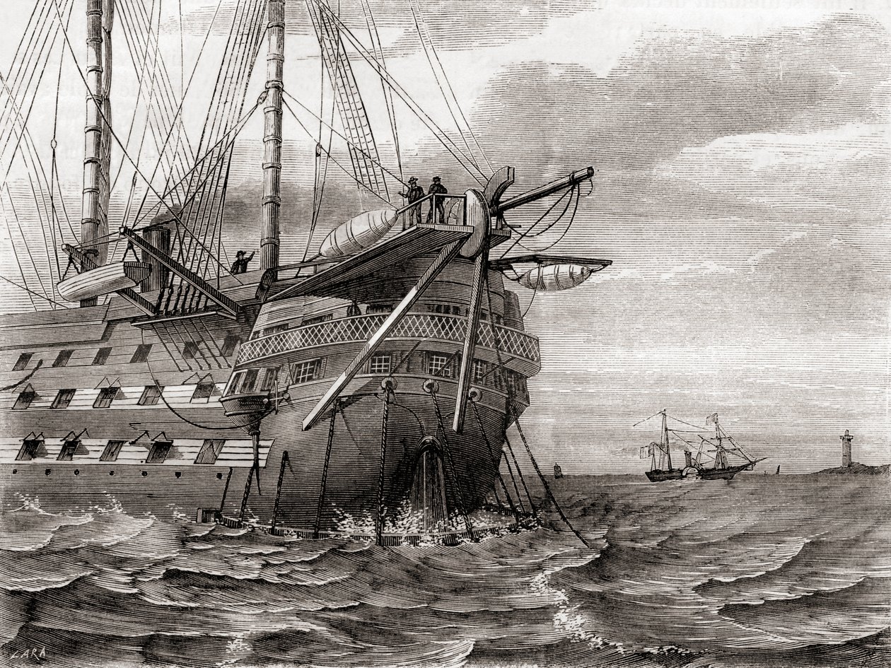 سفينة HMS Agamemnon تضع كابل التلغراف عبر المحيط الأطلسي ، 2 أغسطس بواسطة المدرسة الفرنسية