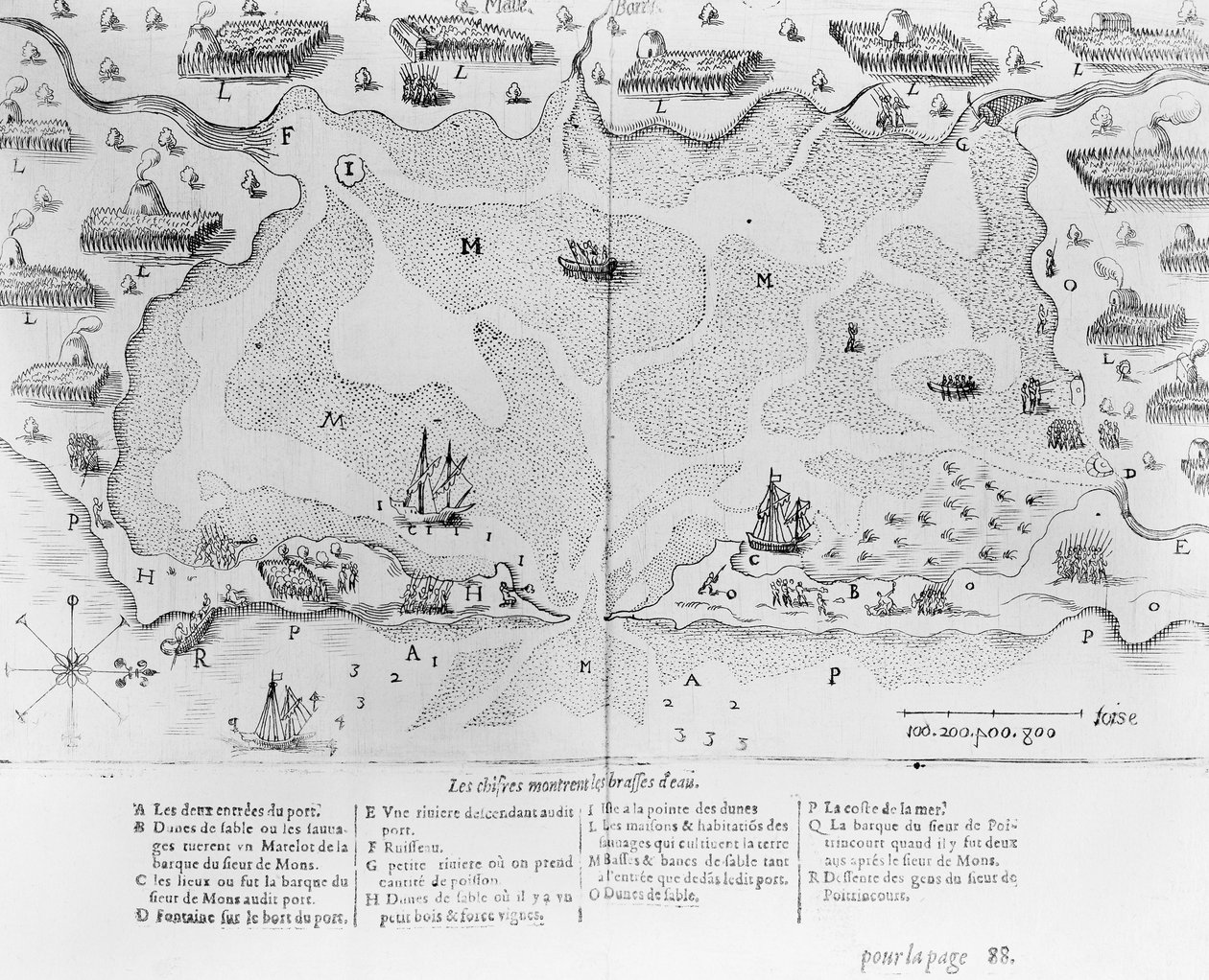 مرفأ كيب كود ، من Voyages de sieur Champlain بقلم صامويل دي شامبلين (1567-1635) المنشور في باريس ، 1613 بواسطة المدرسة الفرنسية