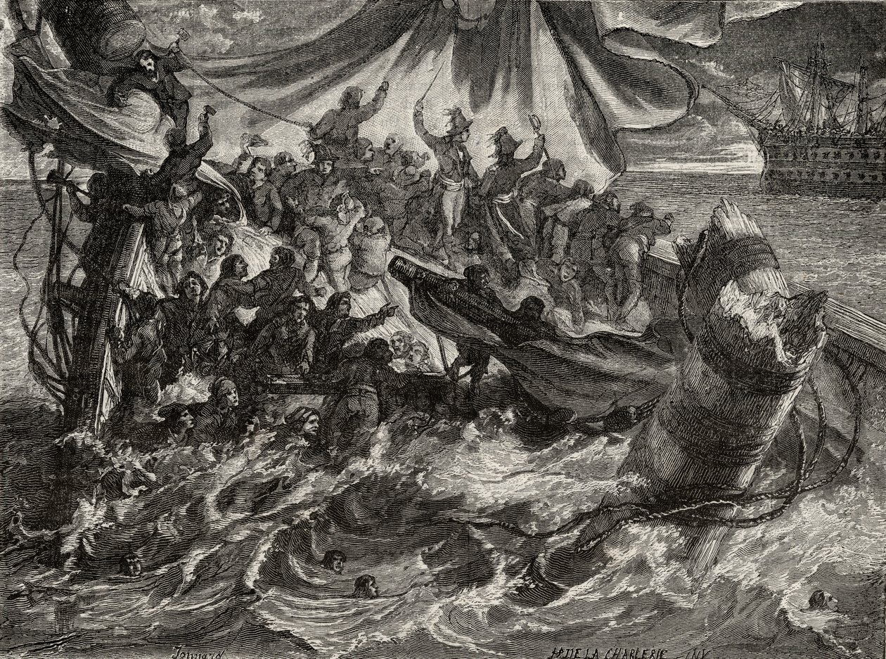 حادثة "Le Vengeur" ، 1 يونيو 1794 ، من "Histoire de la Revolution Française" بقلم لويس بلانك (1811-1882) بواسطة المدرسة الفرنسية