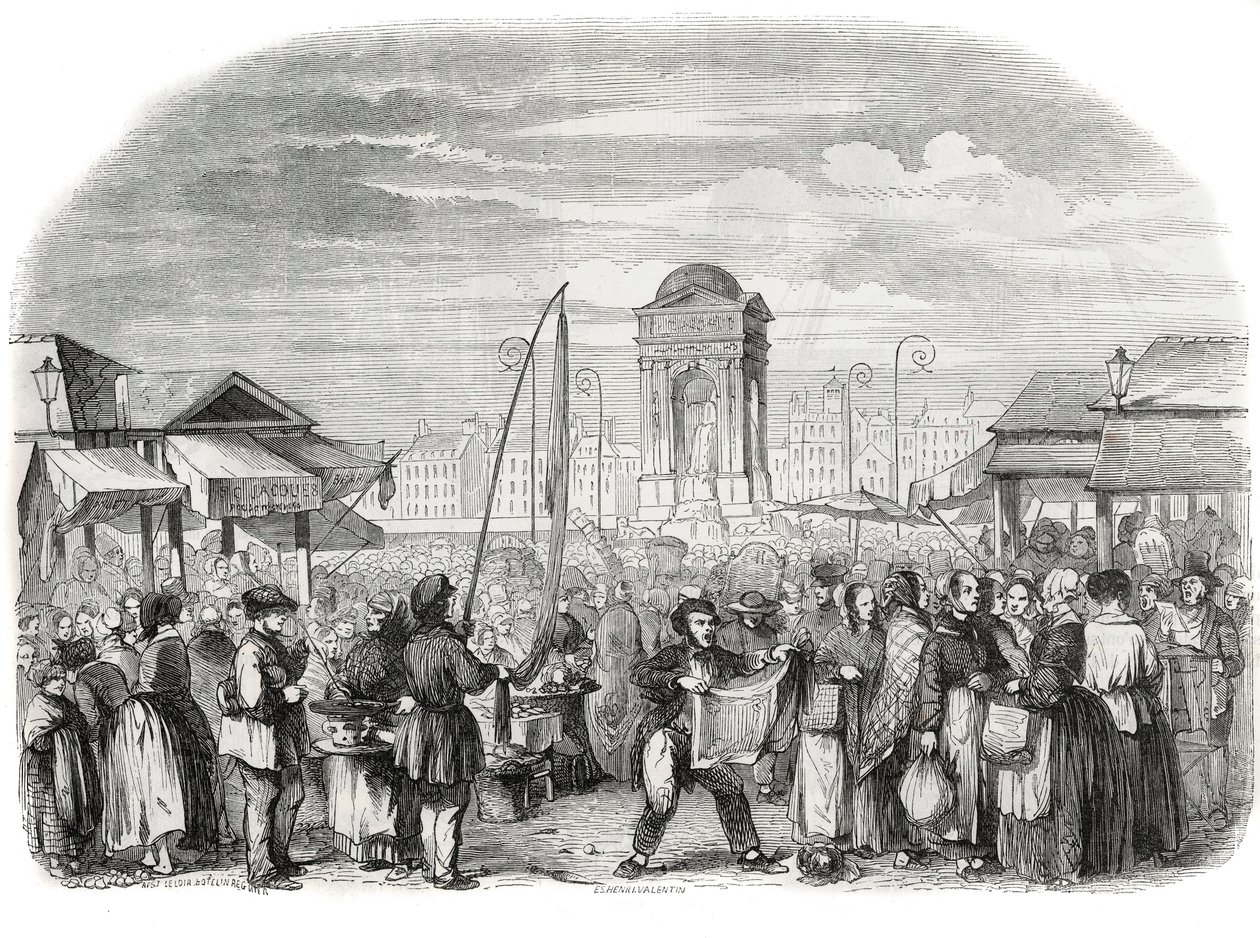 الأبرياء يسيرون في باريس بالنافورة - نقش في "Tableau-de-Paris" بواسطة Edmond Texier 1852 بواسطة المدرسة الفرنسية