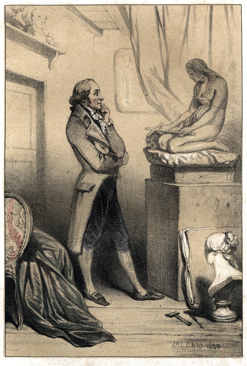 النحات الإيطالي أنطونيو كانوفا (1757 - 1822) قبل ثقافة “Madeleine penitente” ”. لوحة مأخوذة من نقش "" Scenes de la vie des hommes الشهيرة "" بدرجتين من Valerio. 1843. بواسطة المدرسة الفرنسية