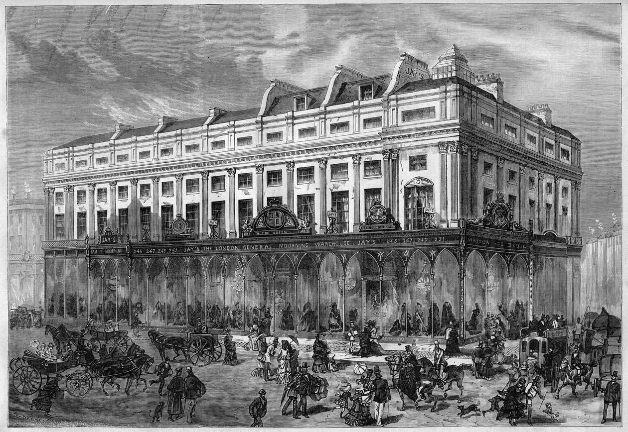 The London General Mourning Warehouse ، "متجر حداد" لمنزل William Jay and Co. الواقع في شارع Regent Street في لندن بواسطة المدرسة الفرنسية