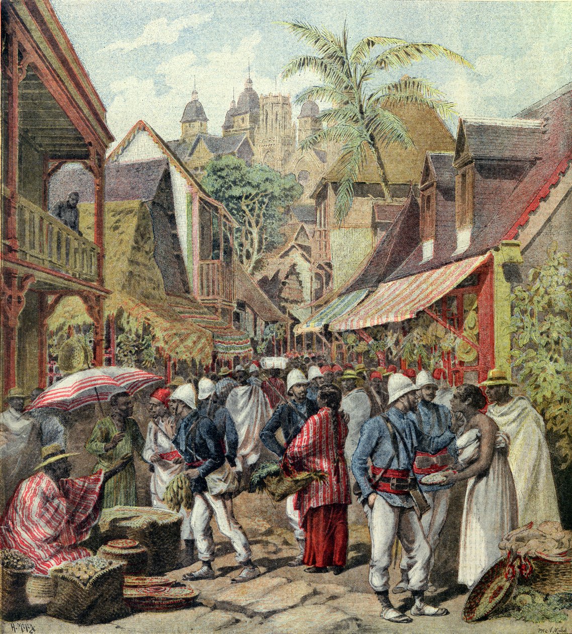 بعثة مدغشقر ، الجنود الفرنسيون في شارع في تاناناريف ، من لو بيتيت جورنال ، 27 أكتوبر 1895 بواسطة المدرسة الفرنسية
