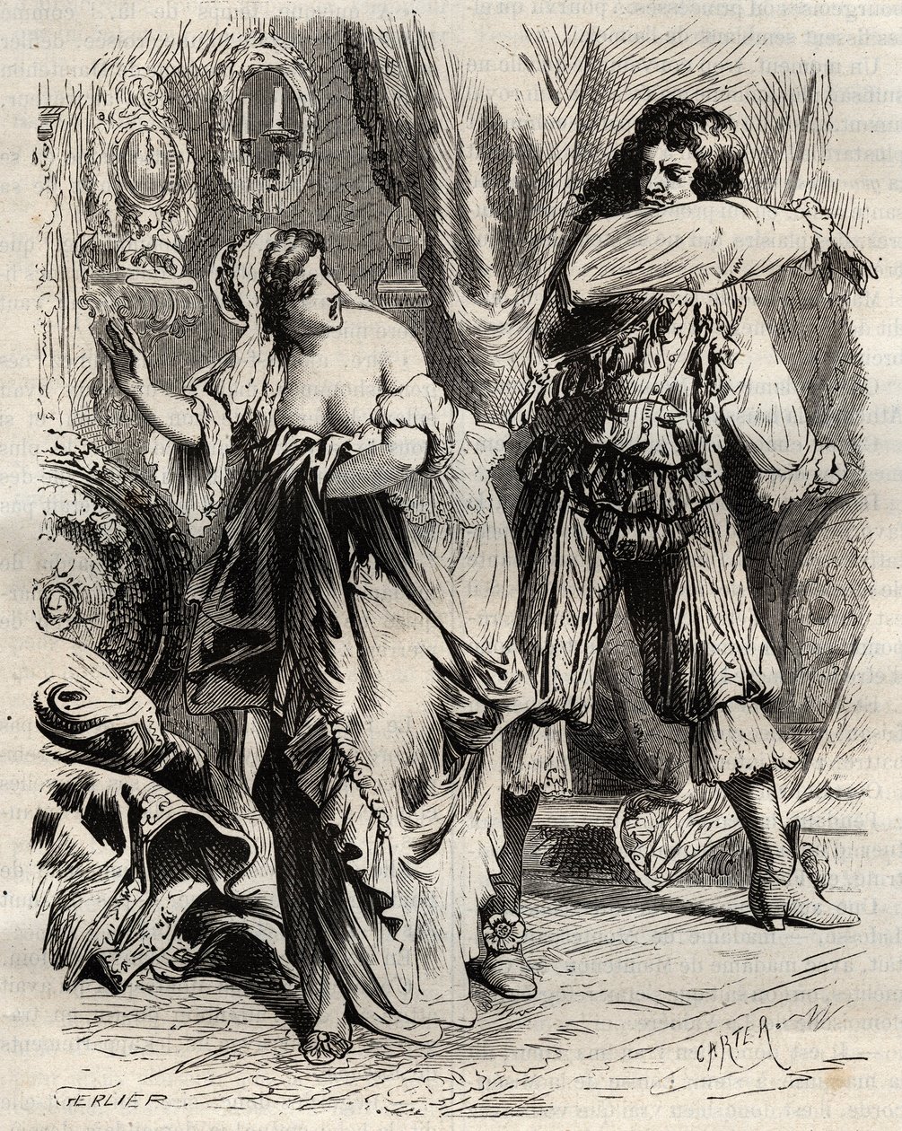 قام ماركيز مونتيسبان ، لويس هنري (لويس هنري) دي بارديلان دي جوندرين (1640-1691) بصفع زوجته ، مركيز مونتيسبان (فرانسواز أثينيس) بواسطة روششوارت مورتيمارت (أو مدام دي مونتيسبان) (1640-1707) ، من أجل رفضت له بأمر من كي بواسطة المدرسة الفرنسية