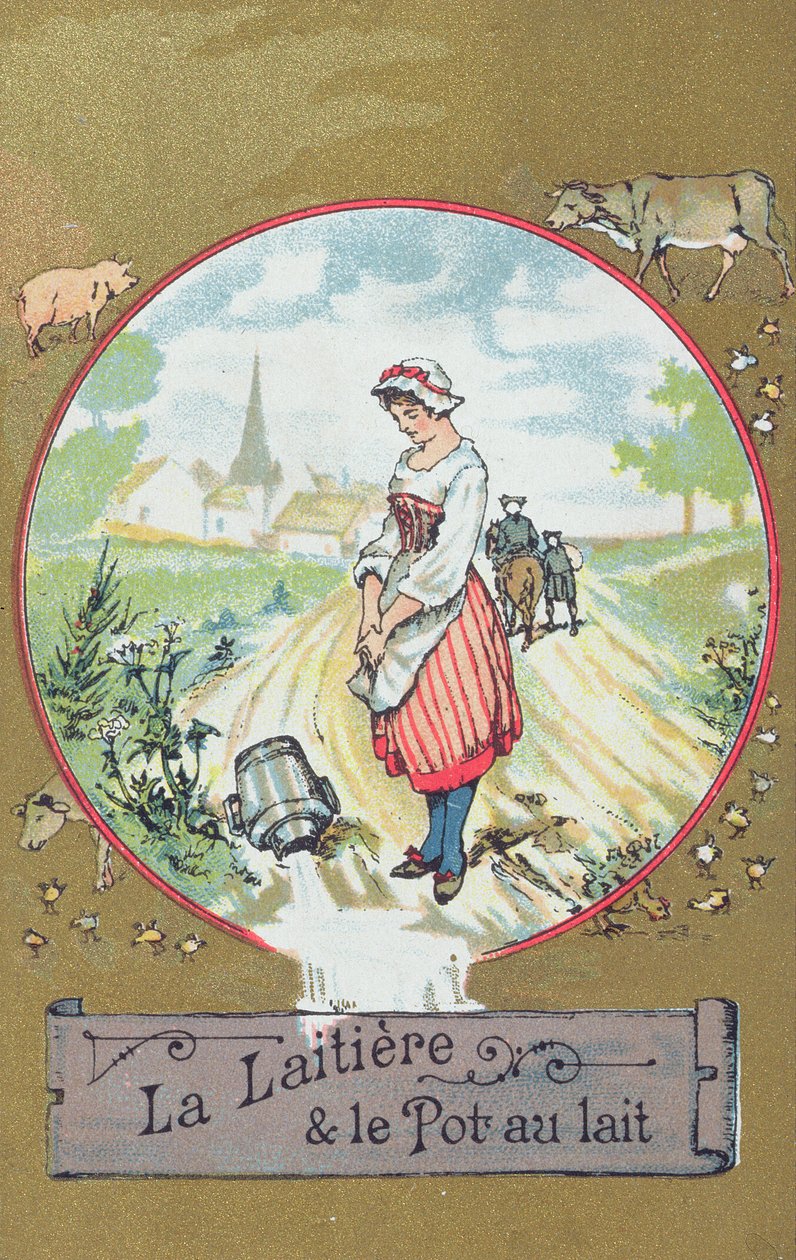 The Milkmaid and Her Pail (لون ليثو) بواسطة المدرسة الفرنسية