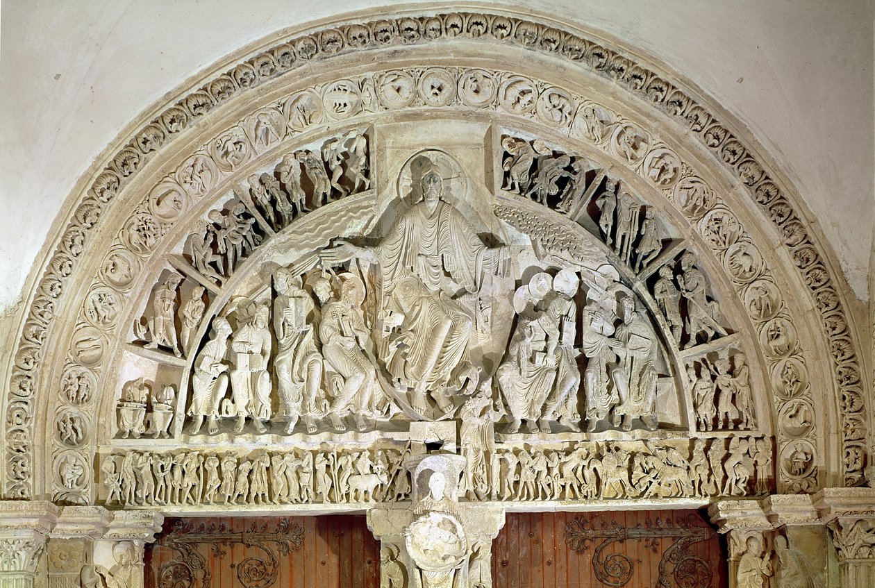 عيد العنصرة ، من طبلة البوابة المركزية ، c.1120 بواسطة المدرسة الفرنسية