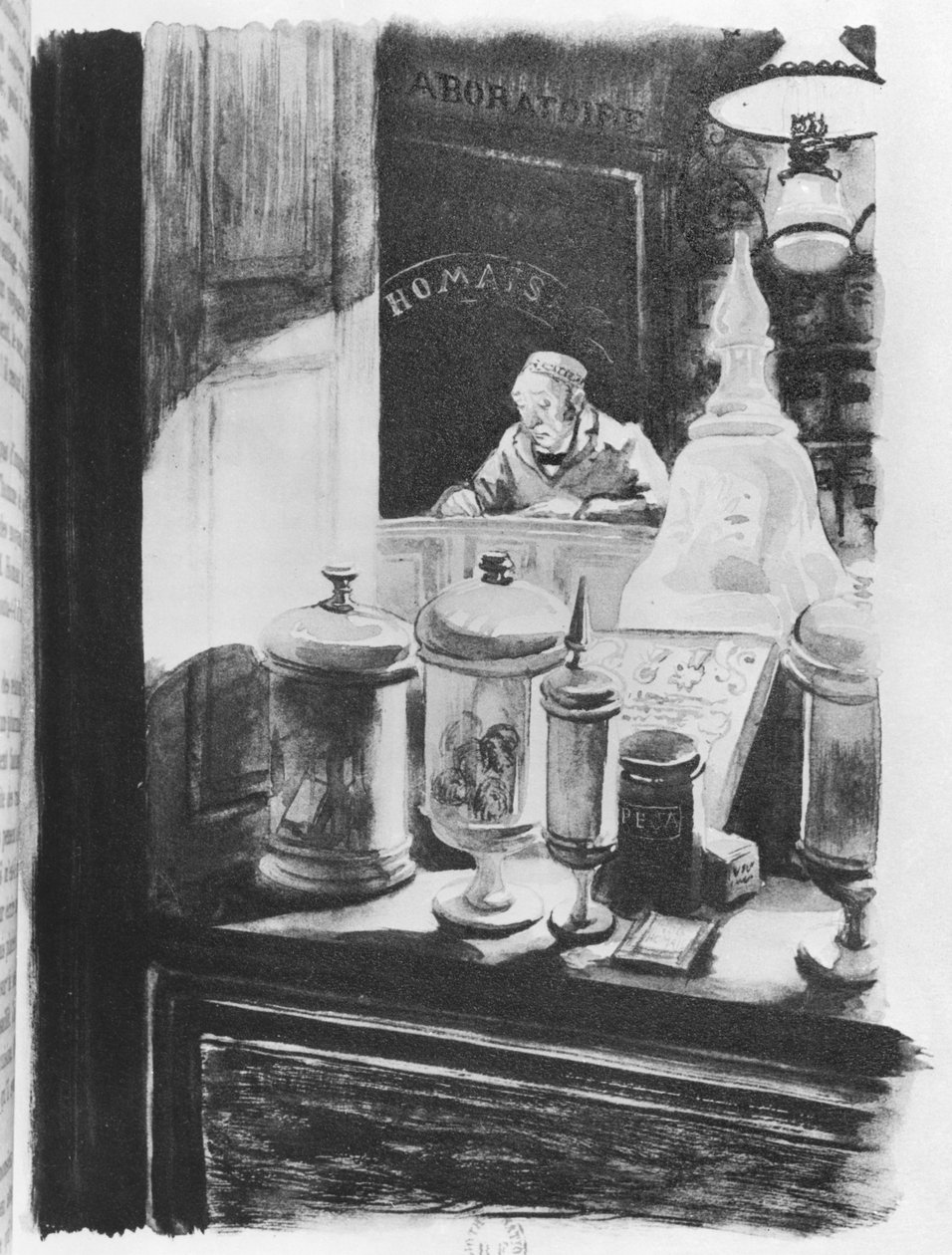 الصيدلي Homais ، رسم توضيحي من "مدام بوفاري" بقلم غوستاف فلوبير (1821-1880) نشره بريفانت ، 1836 بواسطة المدرسة الفرنسية