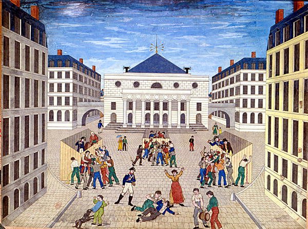 The Place de l'Odeon ، أوائل القرن التاسع عشر (ألوان مائية على ورق) بواسطة المدرسة الفرنسية