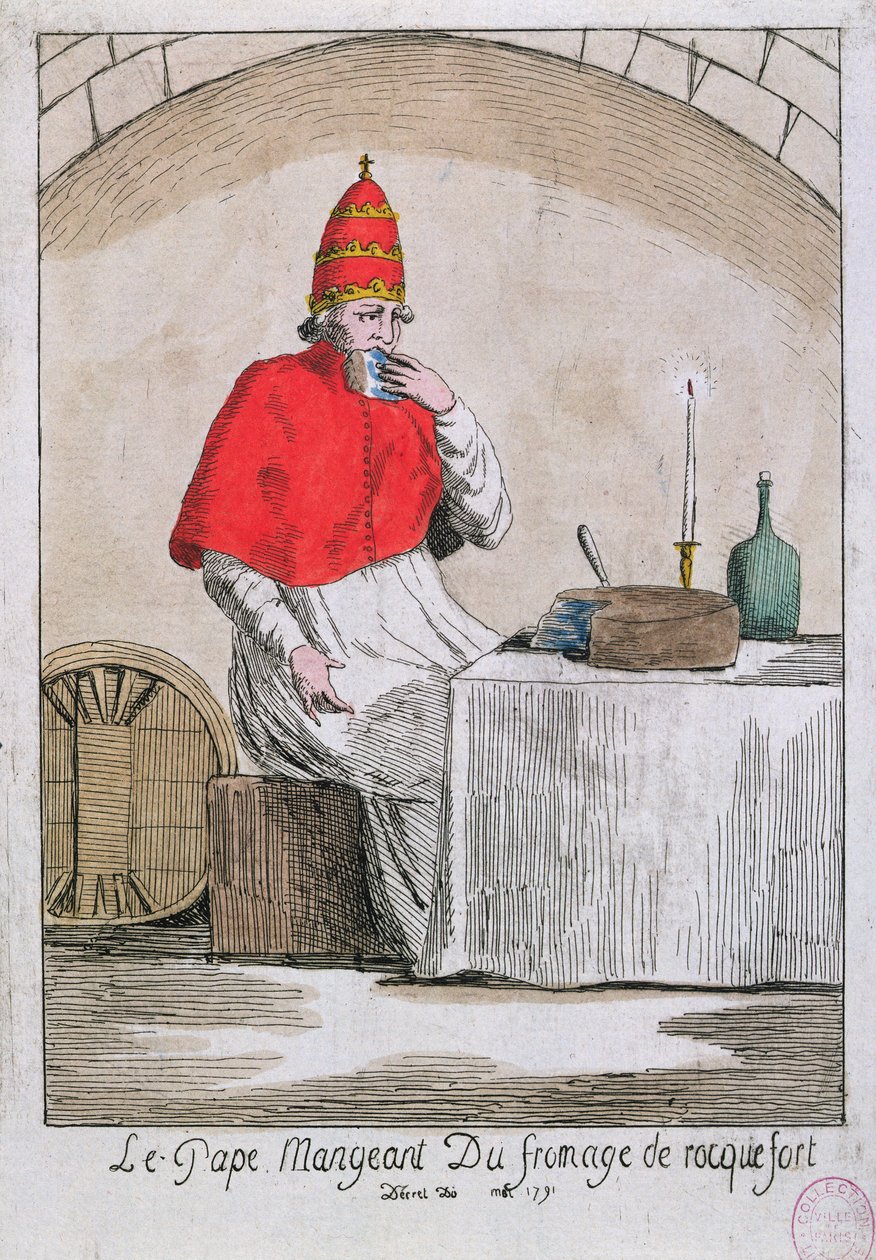 البابا يأكل جبن Roquefort ، 1791 بواسطة المدرسة الفرنسية