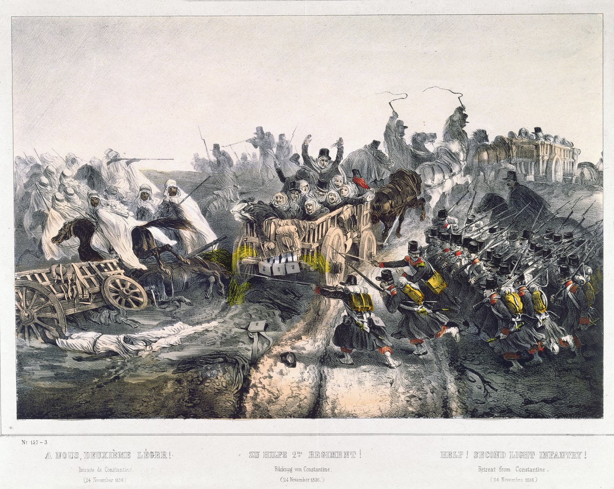 تراجع الفرنسيين عن قسنطينة في 24 نوفمبر 1836 بواسطة المدرسة الفرنسية