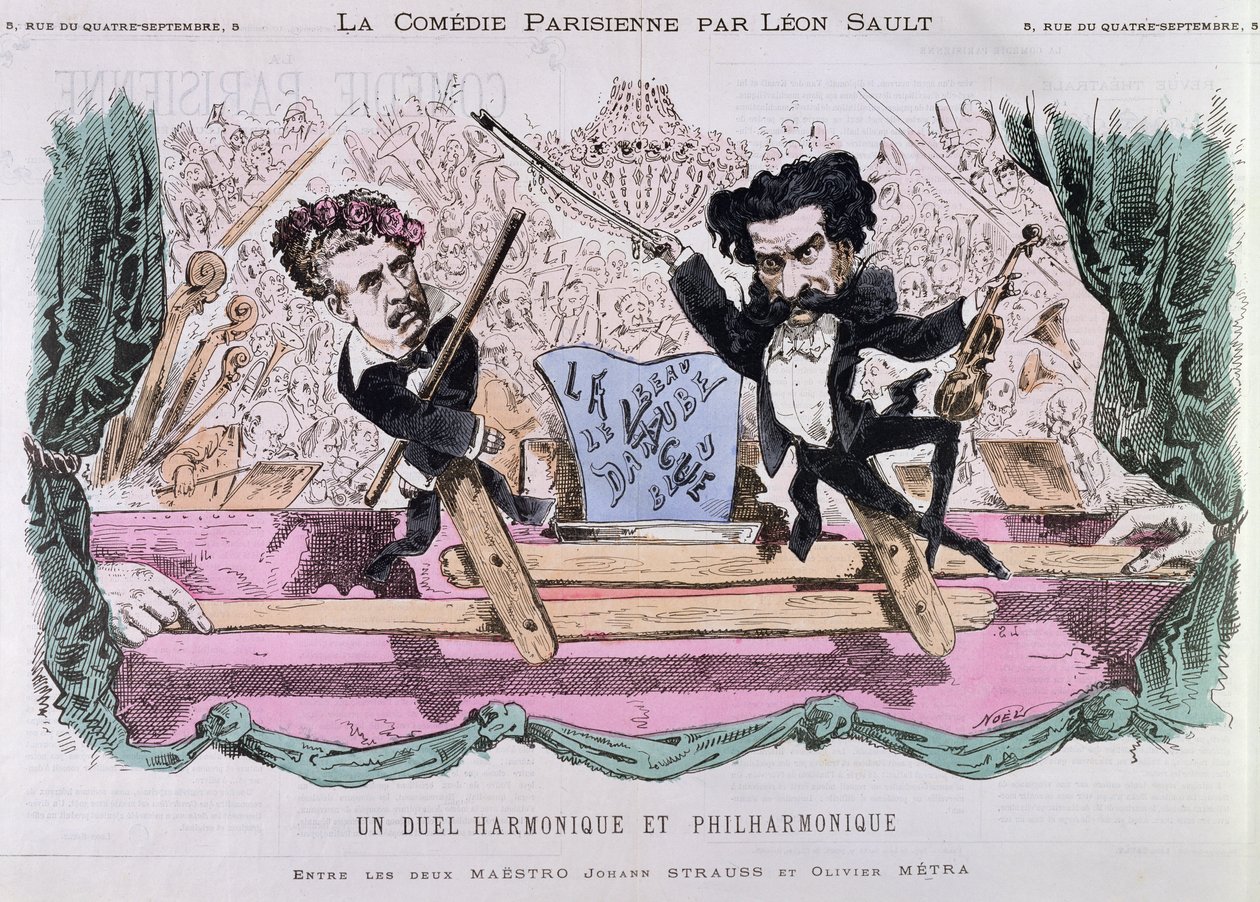 الملحنون المتنافسون من الفالس ، يوهان شتراوس الأصغر (1825-1899) وأوليفييه ميترا (1830-1889) ، c.1870 بواسطة المدرسة الفرنسية