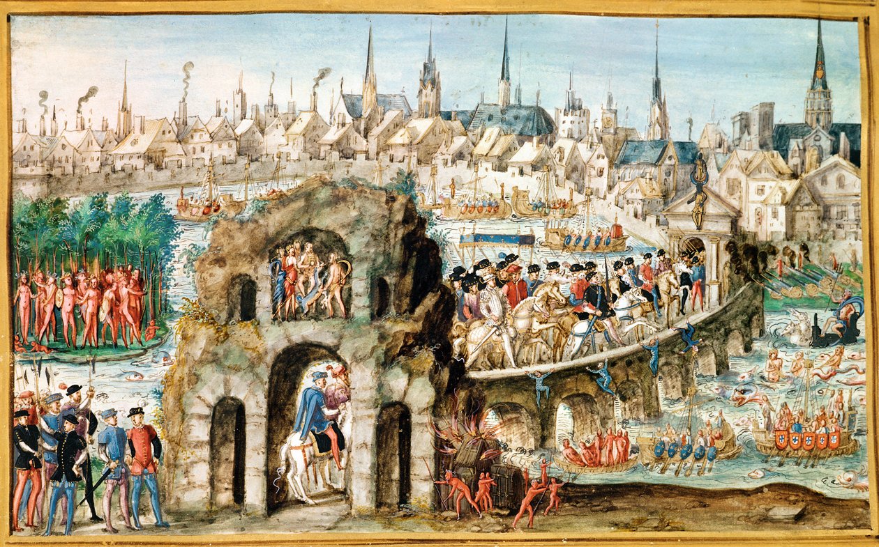 مهرجان الدخول الملكي لهنري الثاني (1519-59) في روان ، 1 أكتوبر 1550 بواسطة المدرسة الفرنسية