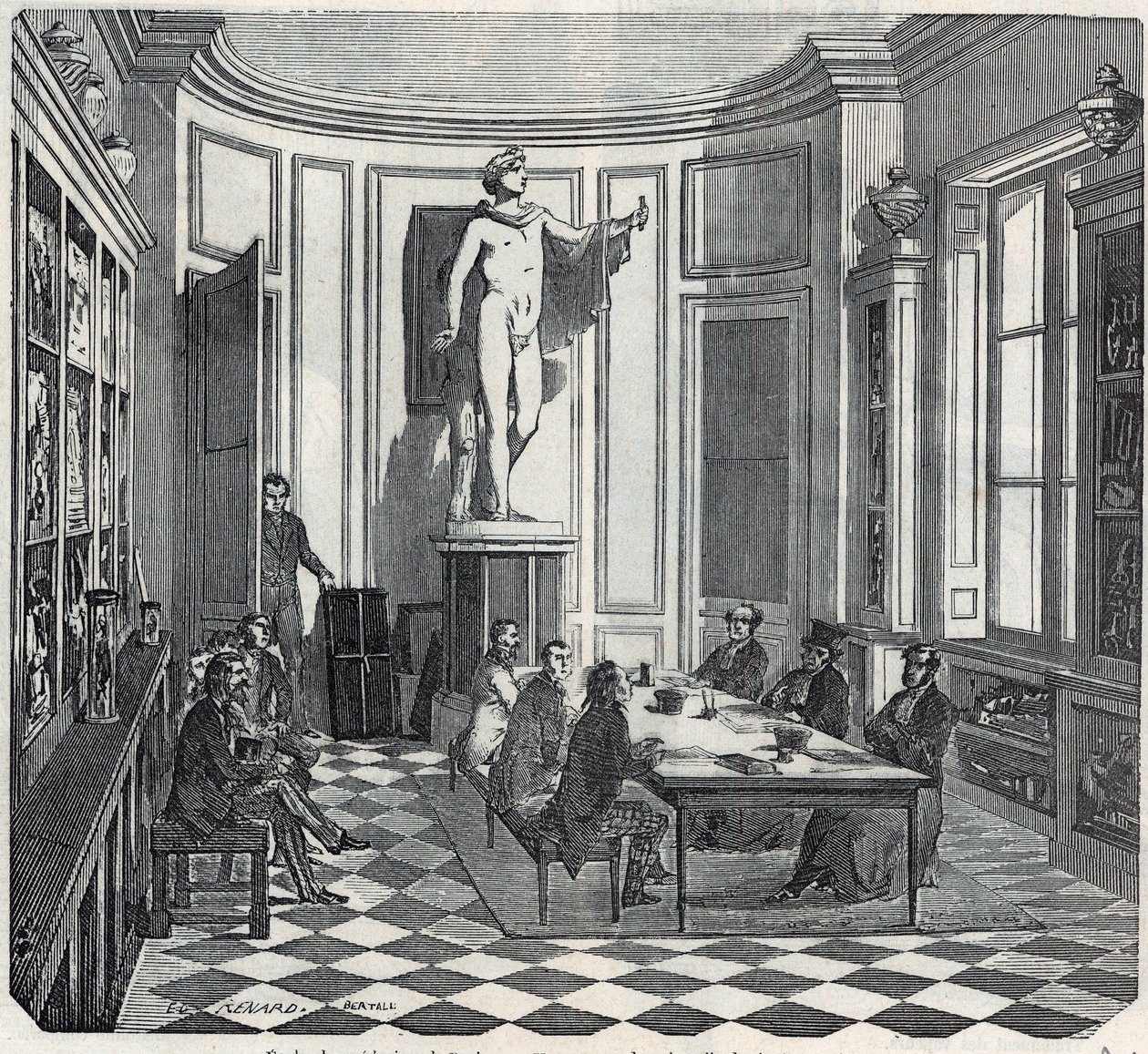 مدرسة الطب في باريس - امتحان في غرفة الأدوات - نقش في "Tableau-de-Paris" بقلم إدموند تيكسييه 1852 بواسطة المدرسة الفرنسية