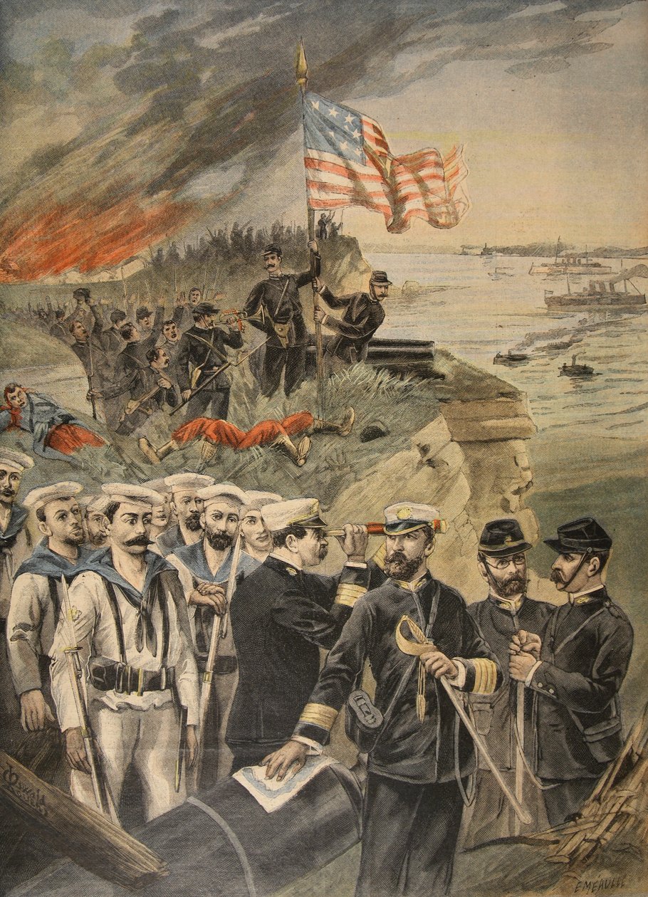 الحرب الإسبانية الأمريكية: الهبوط في غوانتانامو ، توضيح من Le Petit Journal: Supplement illustre ، 1898 بواسطة المدرسة الفرنسية