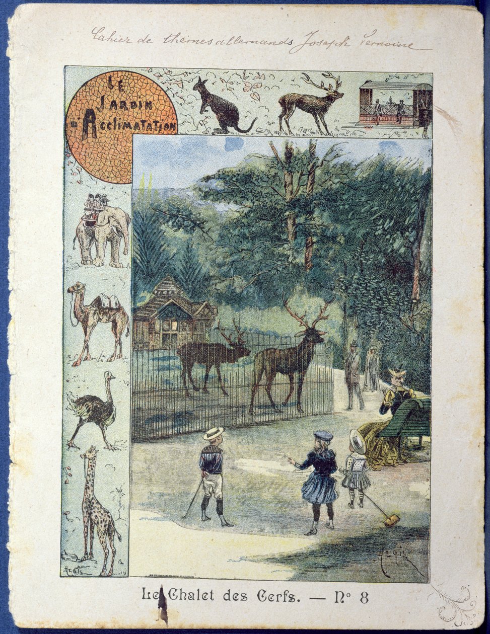 The Stag House at the Jardin dAcclimatation ، باريس ، c.1900 (نقش الألوان) بواسطة المدرسة الفرنسية
