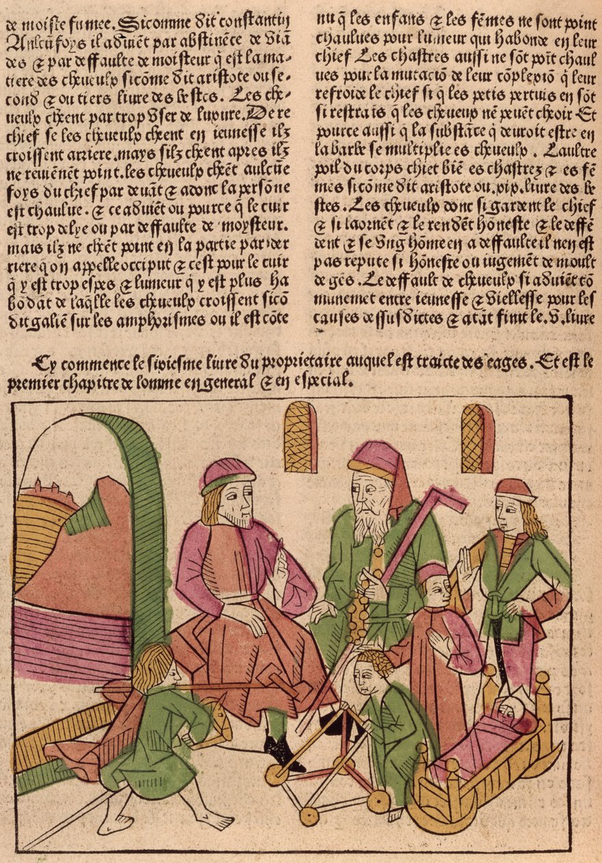 مراحل الحياة ، من Le Livre des Proprietes des Choses بواسطة Barthelemy lAnglais ، 1485 (قطع خشبية ملونة) بواسطة المدرسة الفرنسية