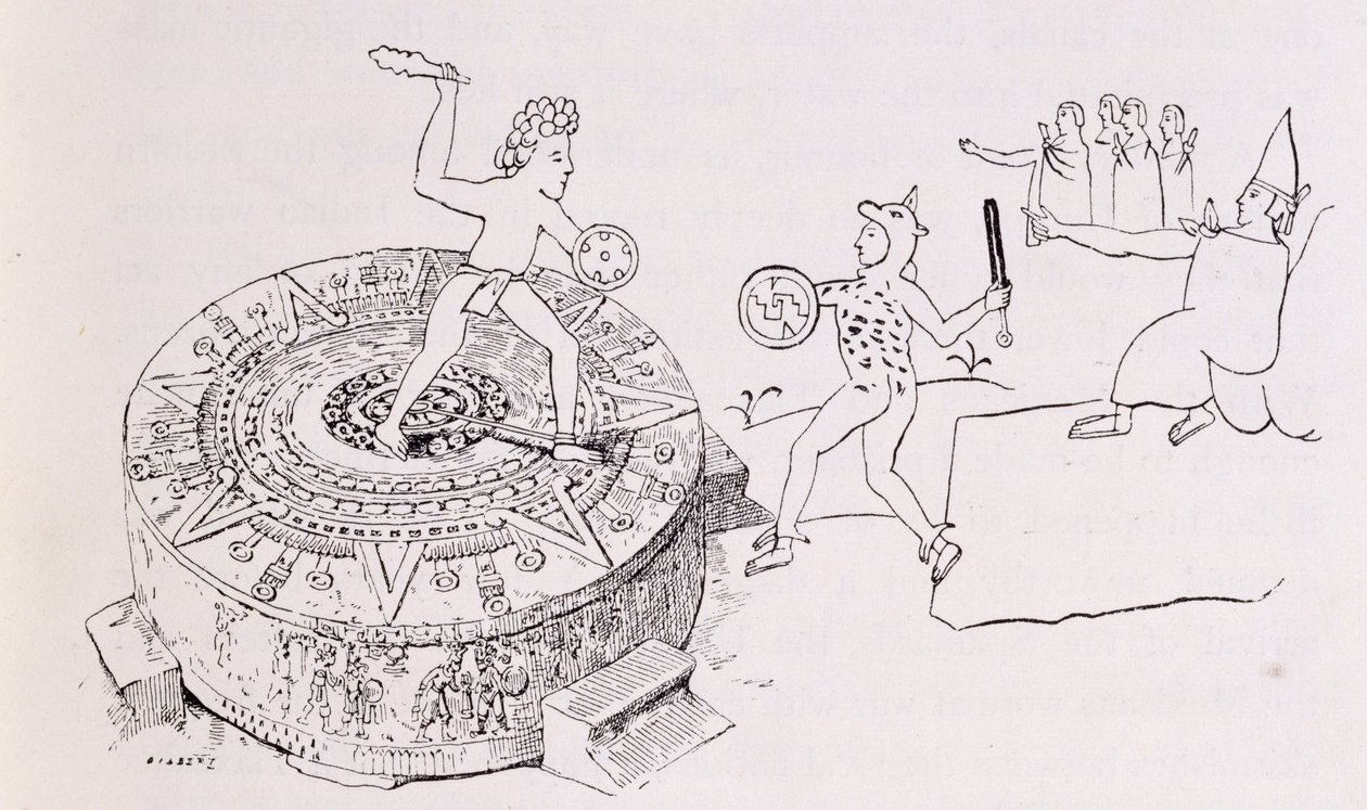 ال Temalacati ، أو حجر Gladiatorial ، من Codex Ramirez ، من "المدن القديمة في العالم الجديد" ، بقلم كلود جوزيف ديزاير شارني ، حانة. 1887 بواسطة المدرسة الفرنسية