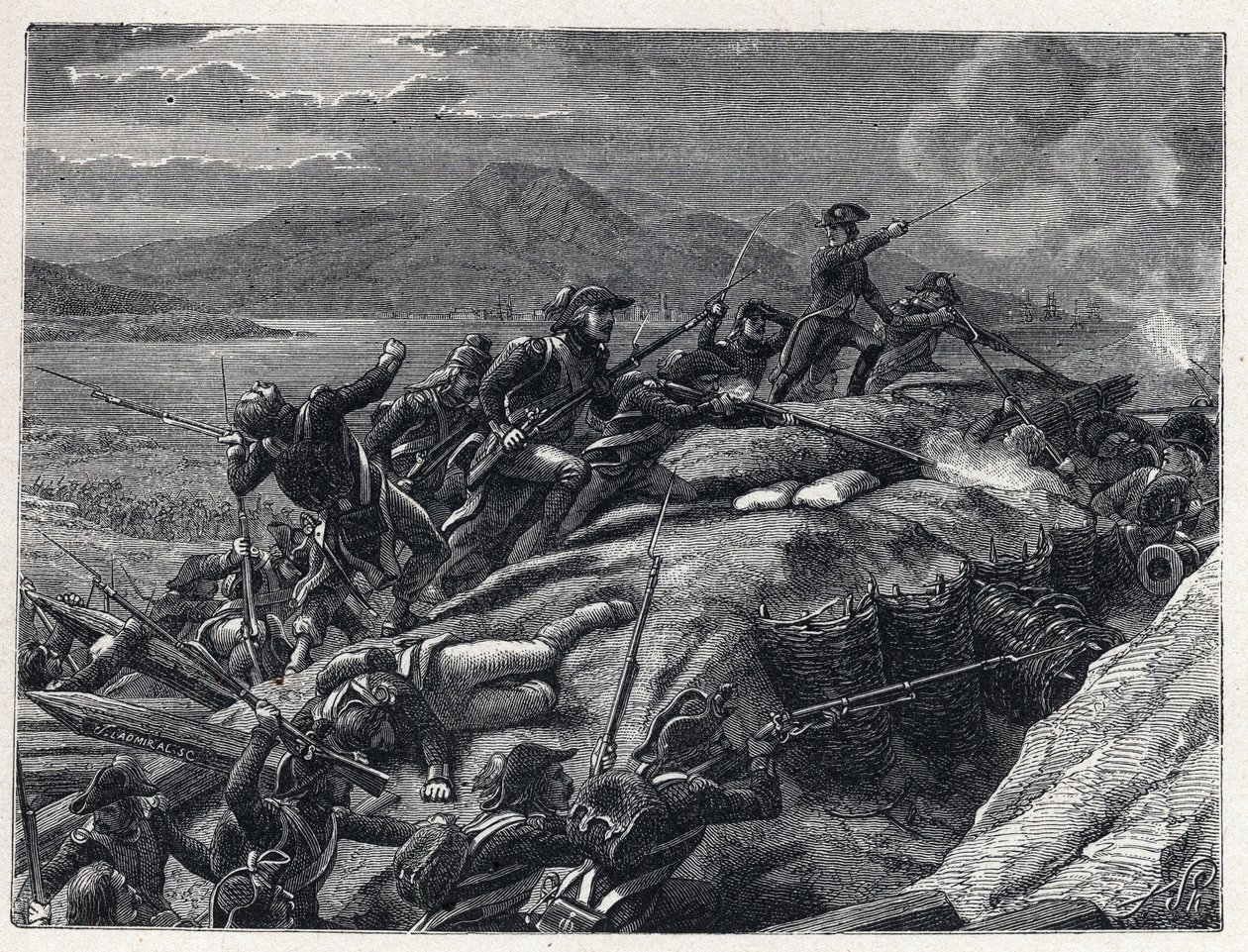 الرعب أثناء الثورة الفرنسية: حصار طولون من سبتمبر إلى ديسمبر 1793 من قبل قوات النقيب نابليون بونابرت ضد المدينة المتحالفة مع القوات الإنجليزية. بواسطة المدرسة الفرنسية