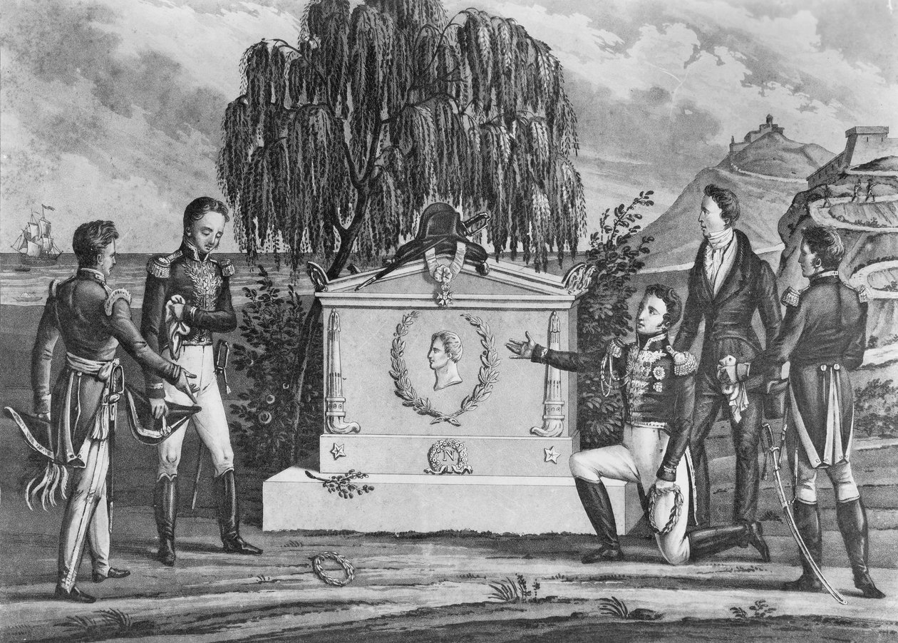 قبر نابليون بونابرت (1769-1821) في سانت هيلانة ، 1821 (ليثو) (صور من وزن الجسم) بواسطة المدرسة الفرنسية