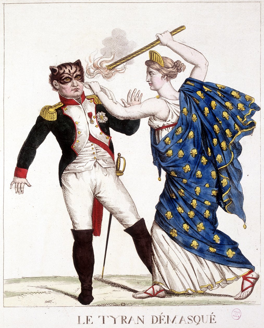 The Unmasked Tyrant - في "" نابليون الأول ، رسوم كاريكاتورية ، مجموعة وهمية "، ج. 1814. بواسطة المدرسة الفرنسية