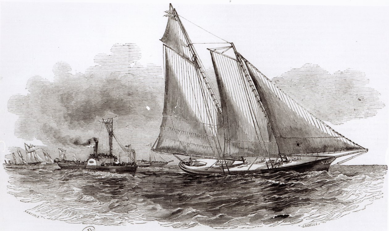 اليخت أمريكا يأخذ زمام المبادرة في 1851 Cowes Regatta ، من لو موند إيلوستري ، 1851 بواسطة المدرسة الفرنسية