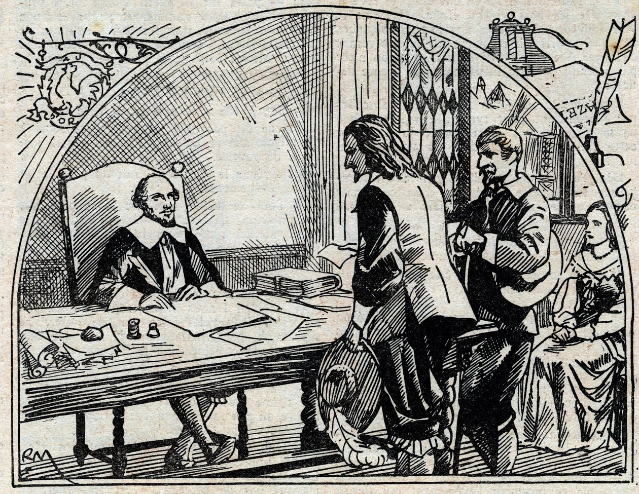 مكتب عنوان Theophraste Renaudot (1586-1653) ، الطبيب والصحفي الفرنسي ، مؤسس جريدة الجازيت دو فرانس. نقش مجهول من عام 1930. بواسطة المدرسة الفرنسية