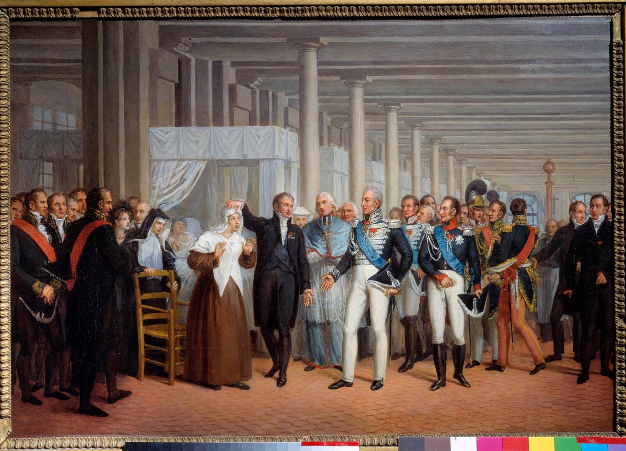 يقدم عالم التشريح والجراح Baron Guillaume Dupuytren (1777-1835) في فندق Hotel Dieu نظرة على لوحة King Charles X ، المدرسة الفرنسية في القرن التاسع عشر ، 375 × 540 سم في باريس ، متحف الكرنفال بواسطة المدرسة الفرنسية