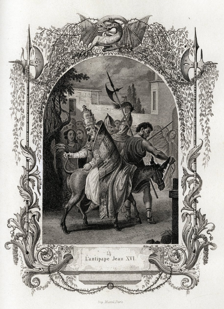 The antipope John XVI (997 to 998). Engraving to illustrate Histoire des popes by Maurice Lachatre (1814-1900), librairie du progres, Paris. بواسطة المدرسة الفرنسية