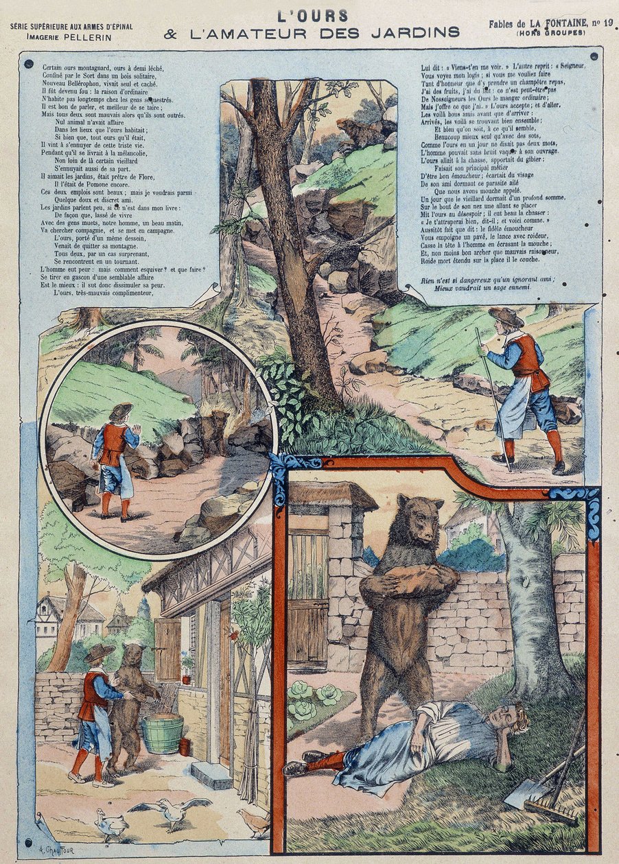 الدب ومحبي الحديقة - Fables de La Fontaine في صور إبينال بواسطة المدرسة الفرنسية