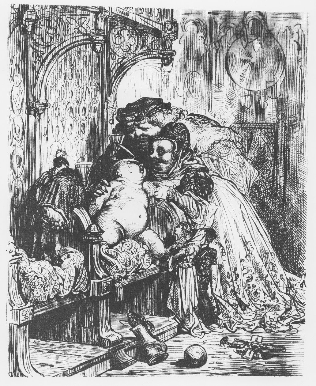 ولادة Pantagruel ، رسم توضيحي من "Gargantua and Pantagruel" بقلم فرانسوا رابليه (نقش) بواسطة المدرسة الفرنسية