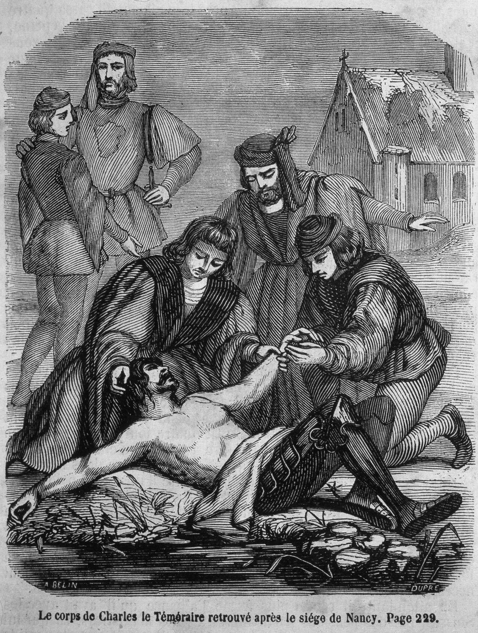 تم العثور على جثة تشارلز ذا بولد (1433 - 1477) بعد حصار نانسي - في "تاريخ فرنسا" بواسطة L.-P. Anquetil بواسطة المدرسة الفرنسية