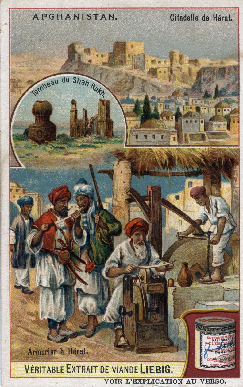 مدينة ومدرعي مدينة هرات في أفغانستان وقبر شاه روخ. الطباعة الحجرية الملونة في القرن التاسع عشر. بواسطة المدرسة الفرنسية