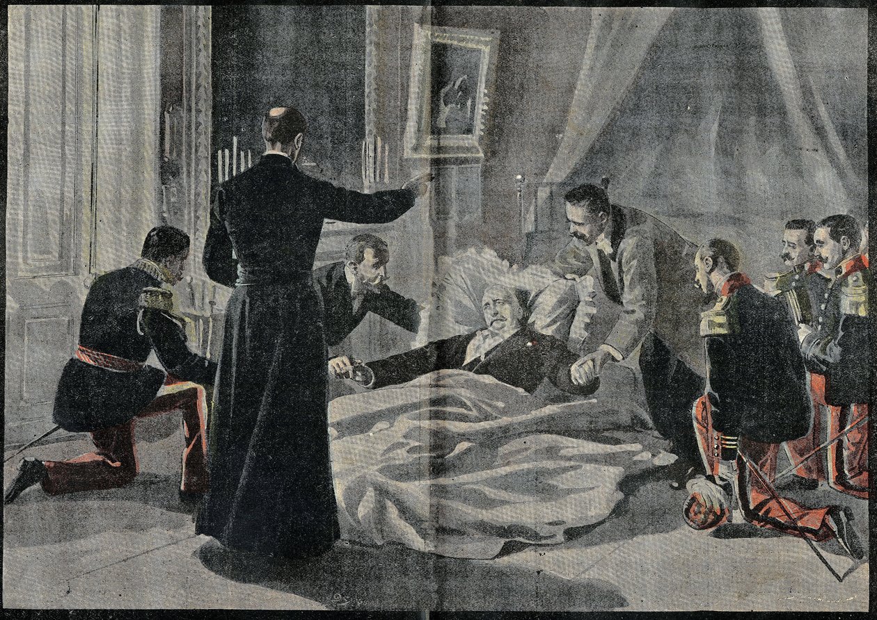 أعطته وفاة فيليكس فور (1841-1899) ، رئيس فرنسا ، آبي رينو الغفران. نقش في "" Le Pelerin "" 26/02/1899. بواسطة المدرسة الفرنسية