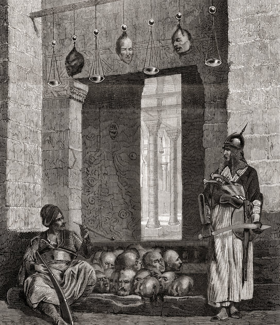 مدخل جامع Assaneyn في القاهرة ، مصر ، من "L" Univers Illustré "، 1866 بواسطة المدرسة الفرنسية