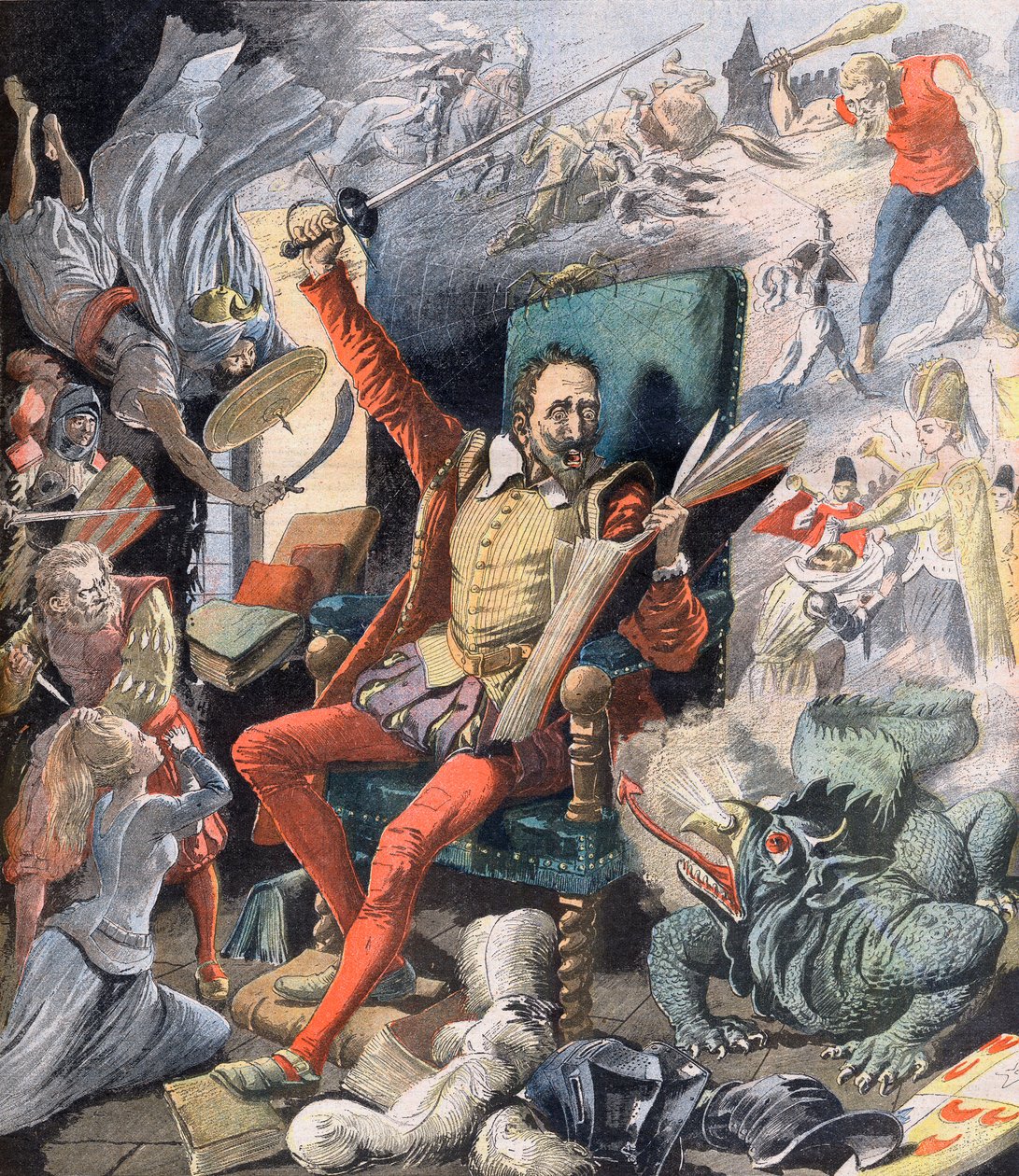 حلم دون كيشوت. Le Reve de Don Quixote (Miguel De Cervantes) - رسم توضيحي لمجلة Le petit Journal ، 21 مايو 1905. بواسطة المدرسة الفرنسية
