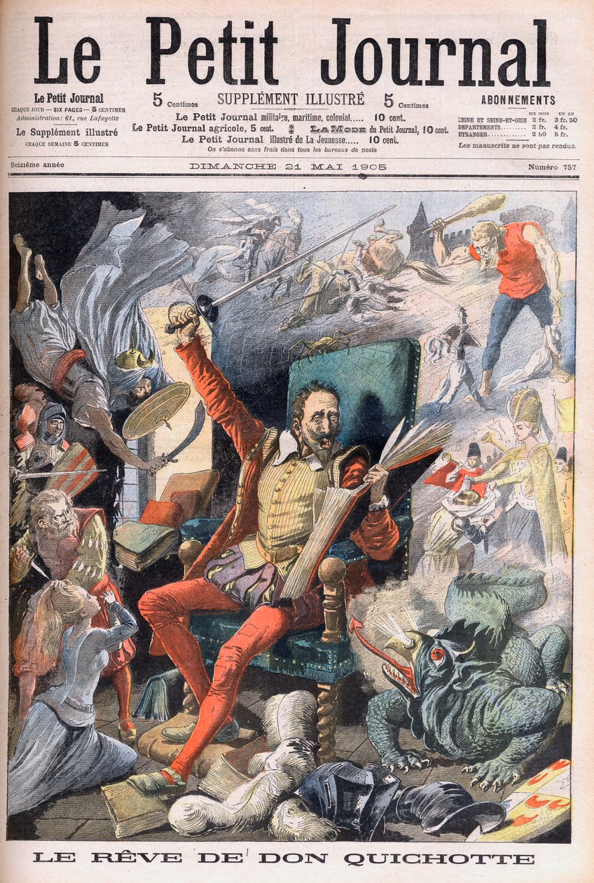 حلم دون كيشوت. Le Reve de Don Quixote (Miguel De Cervantes) - رسم توضيحي لمجلة Le petit Journal ، 21 مايو 1905. بواسطة المدرسة الفرنسية