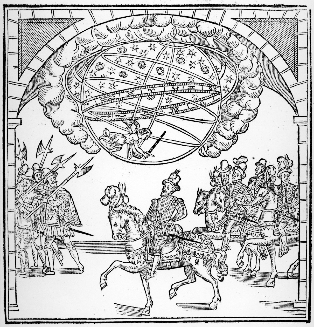 مدخل هنري الرابع إلى روان ، توضيح من `` Discours de la Ioyeuse et triomphante entree de Henry IIII faicte en son ville de Rouën &39;&39; ، نُشر عام 1599 بواسطة المدرسة الفرنسية